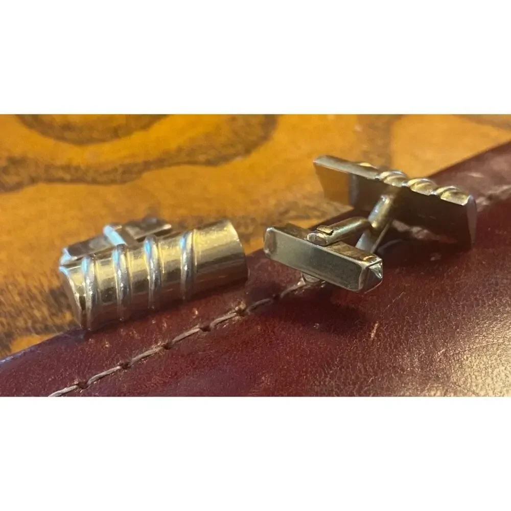 VTG Swank Cufflinks,Gold Tone Ribbed Bar Design